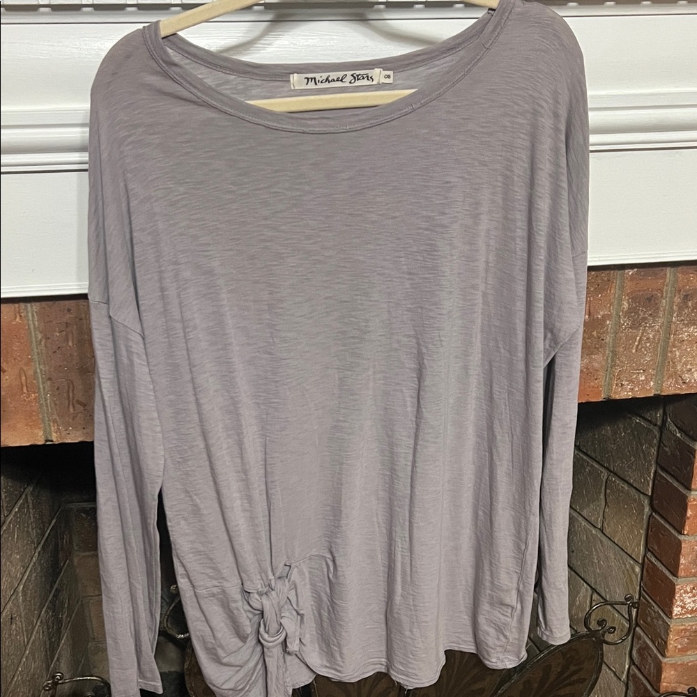 Michael Stars Dusty grey Long Sleeve Knot Hem Tee